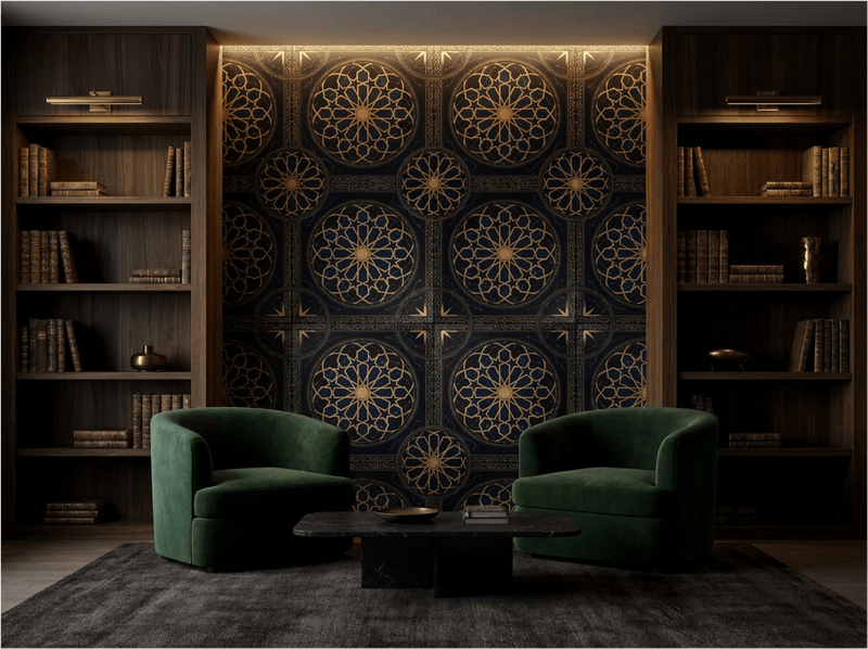 Midnight Medina Black and Gold Islamic Geometric Wallpaper - Carta Noor