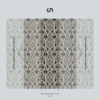 Gothic tracery wallpaper with ornate cream geometric patterns on a black background