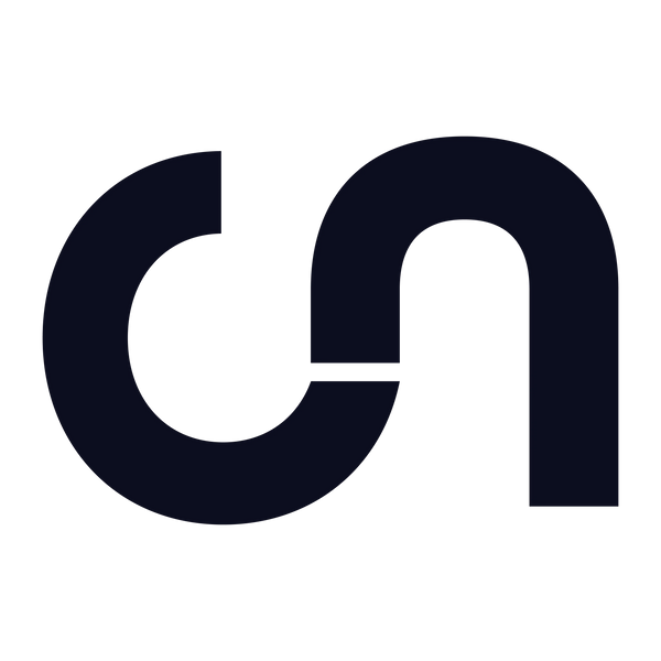 Bold, minimalist black abstract logo with curved geometric shapes on a transparent background.