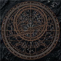 The Celestial Void mural by Carta Noor featuring copper astrolabe patterns on an obsidian-textured background.