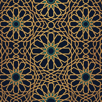 Luxury geometric wallpaper with gold and teal intricate star patterns on a dark background