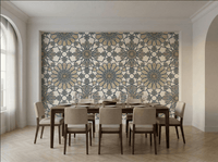 Geometric Heritage Luxe Wallpaper – Prussian Blue & Aged Gold | Carta Noor - Carta Noor