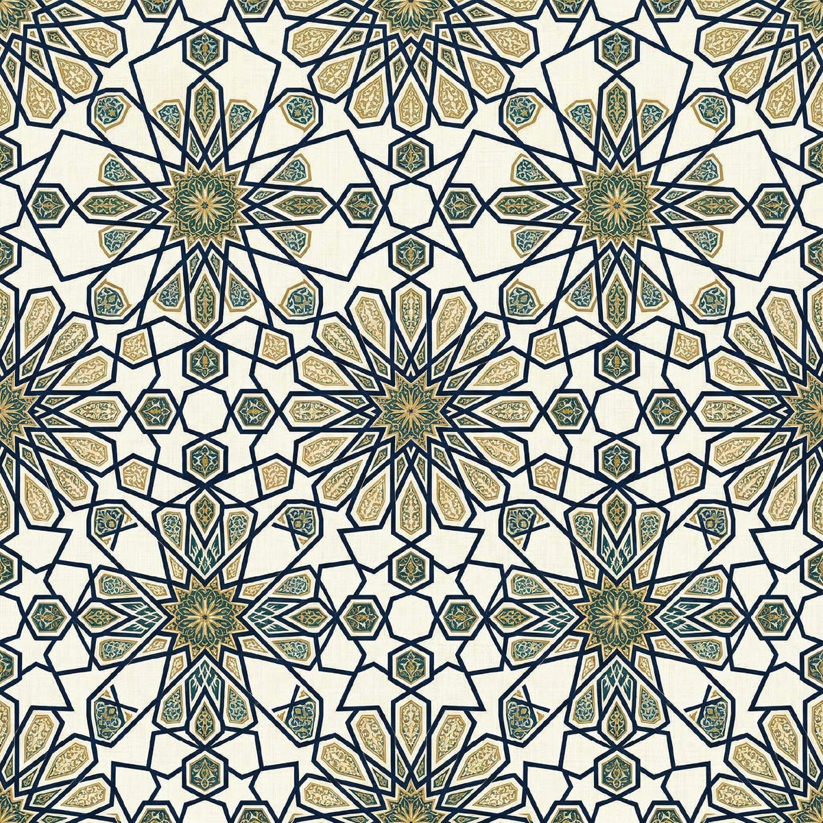 Geometric Heritage Luxe Wallpaper – Prussian Blue & Aged Gold | Carta Noor - Carta Noor