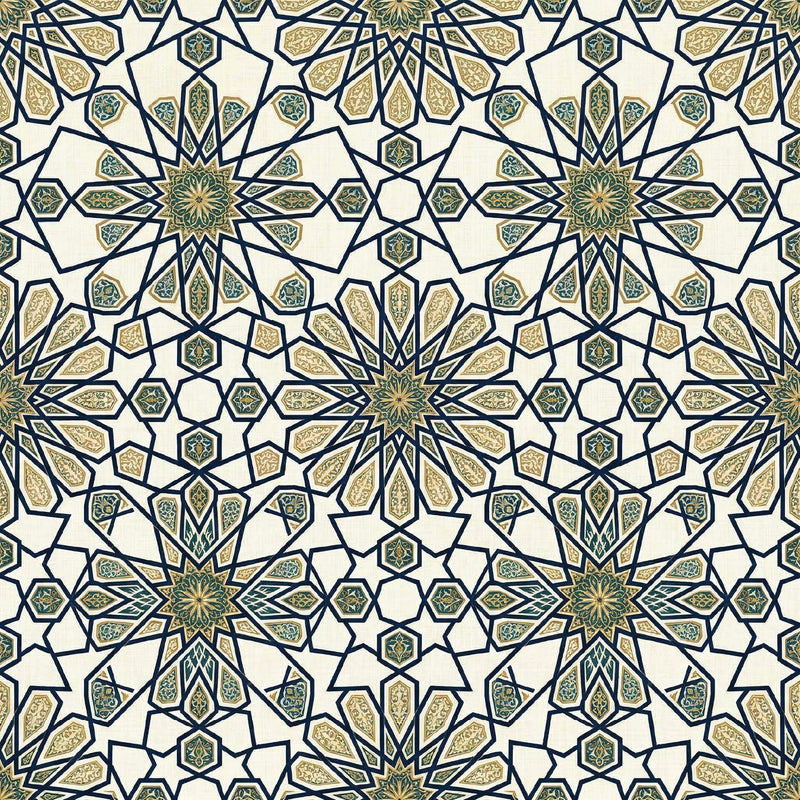 Geometric Heritage Luxe Wallpaper – Prussian Blue & Aged Gold | Carta Noor - Carta Noor