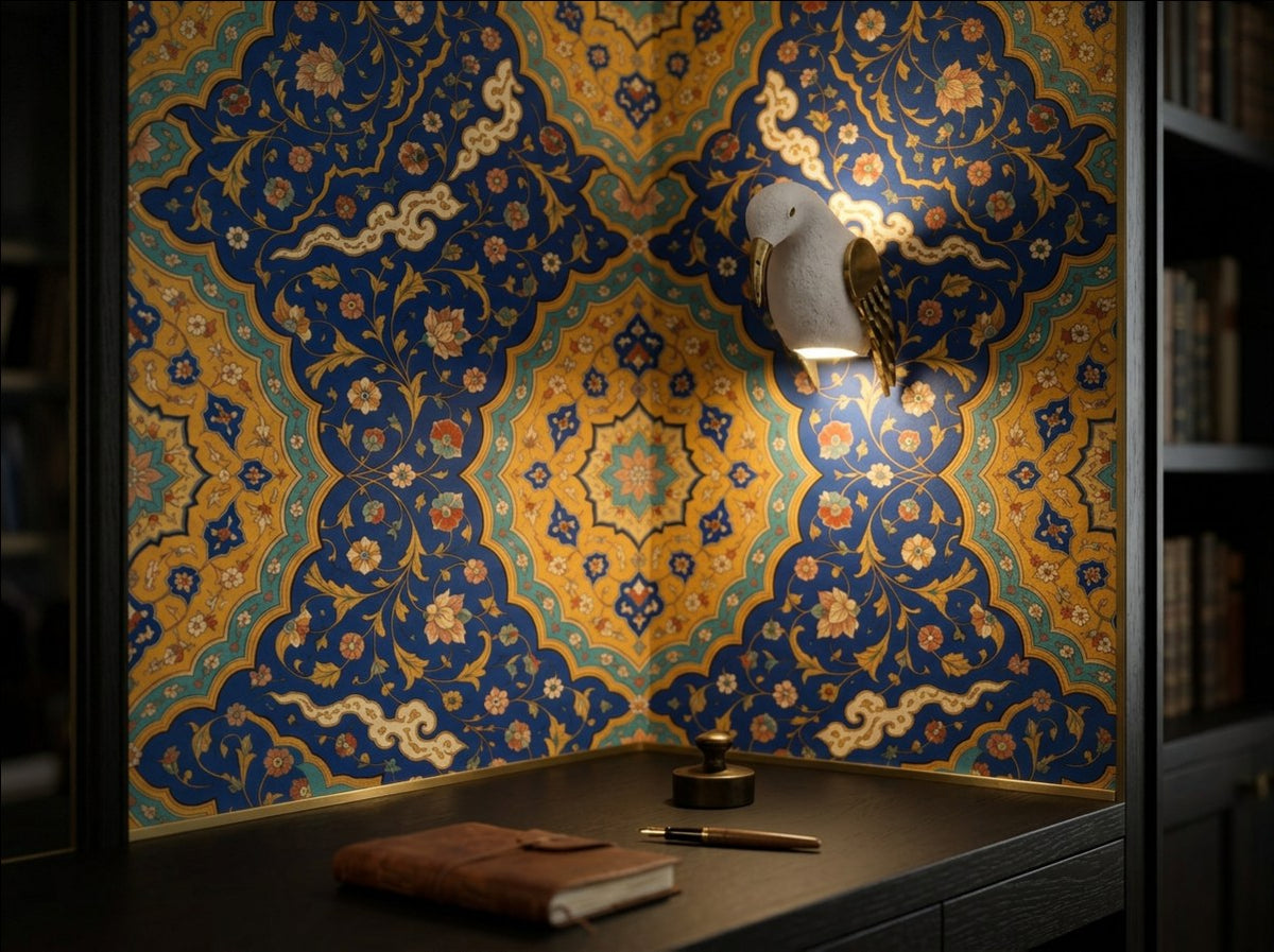 Tapete Das Lapis-Frontispiz in der Ecke einer Bibliothek