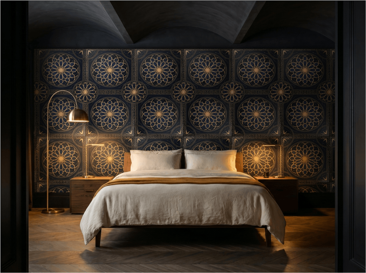 Midnight Medina Black and Gold Islamic Geometric Wallpaper - Carta Noor