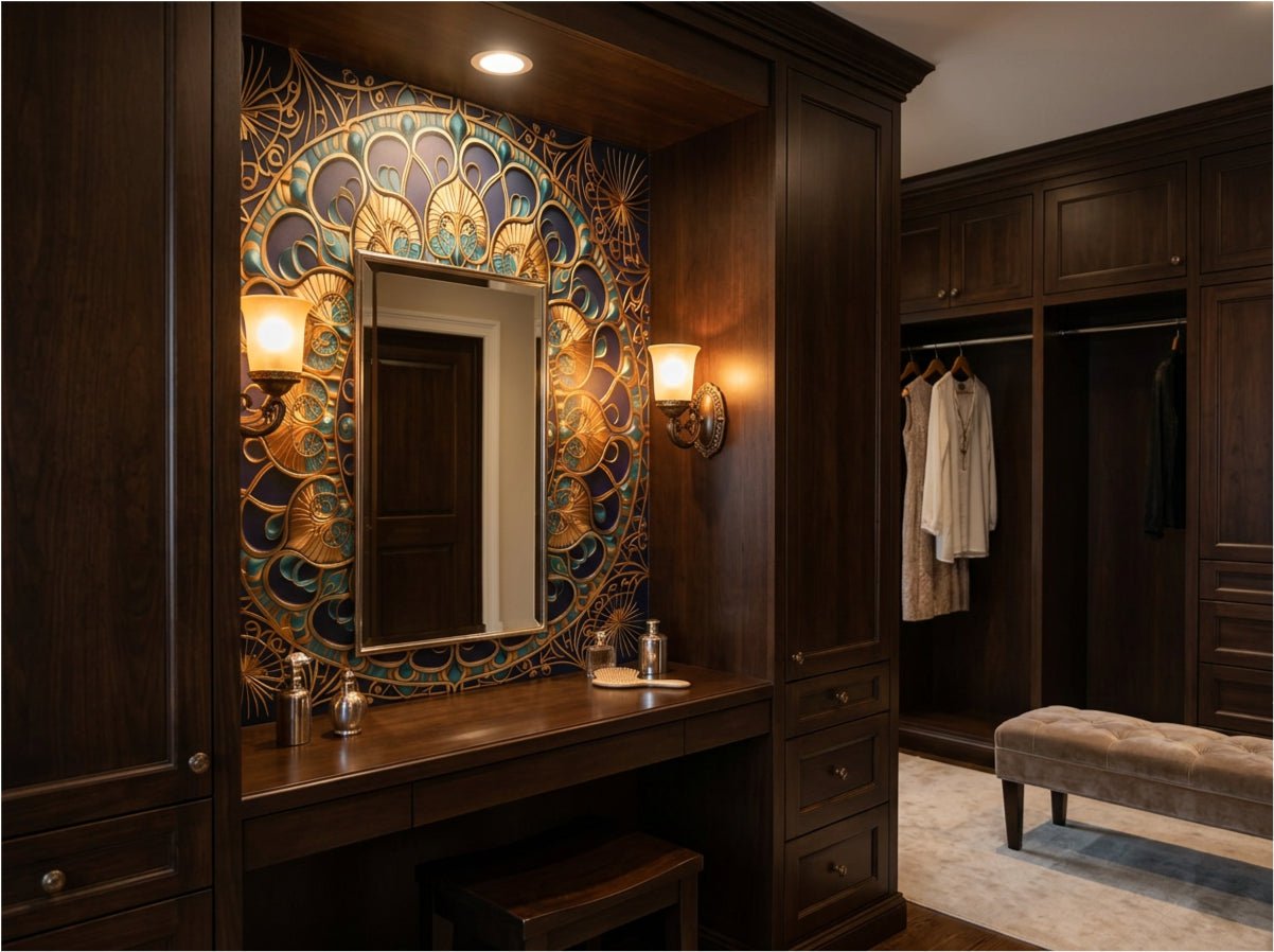 Ottoman Dome wallpaper applied to ceiling — the only Carta Noor design rated and tested for ceiling installation