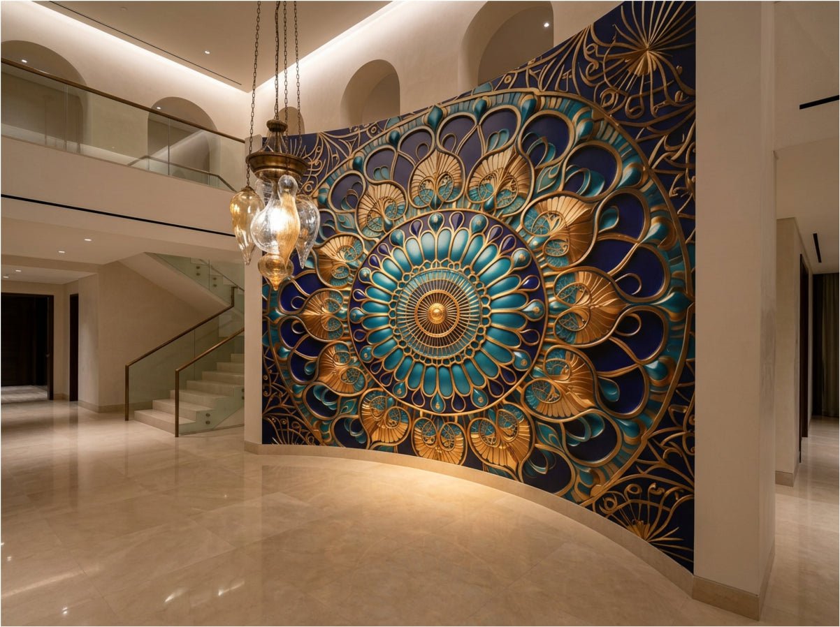 Detail of Ottoman Dome wallpaper showing radial interlace pattern — geometric tile design drawn from Ottoman architectural sources