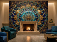 Ottoman Dome geometric wallcovering installed in boutique hotel corridor — radial pattern in deep teal and gold