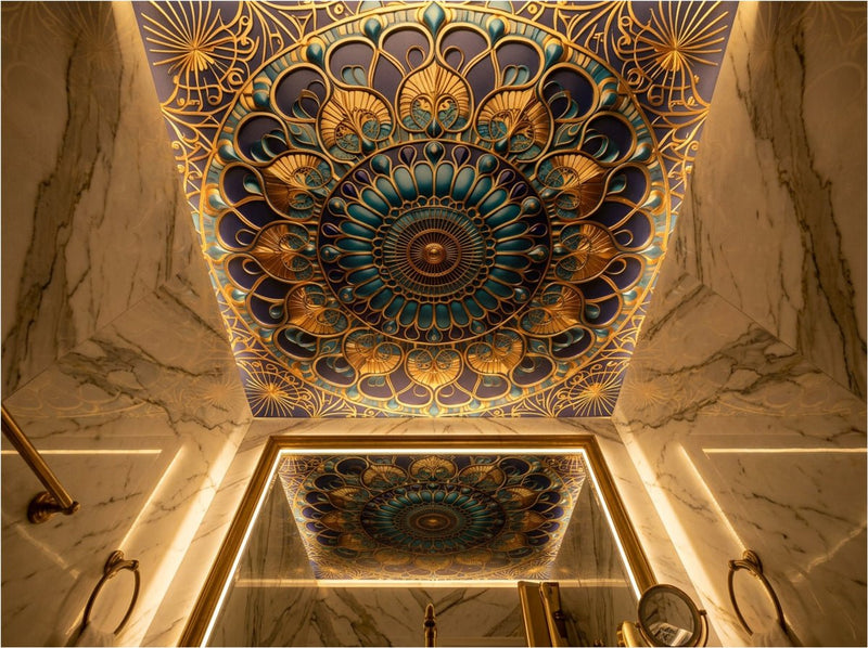 Ottoman Dome radial geometric wallcovering — concentric dome geometry inspired by Istanbul mosque architecture, EU printed on premium non-woven