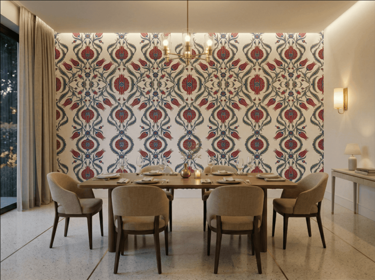 Ottoman Tulip Cascade Floral Luxury Wallpaper | Carta Noor - Carta Noor