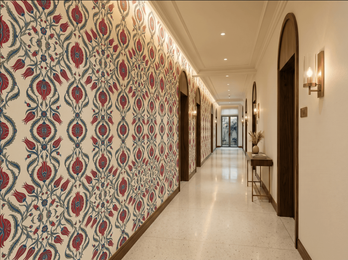 Ottoman Tulip Cascade Floral Luxury Wallpaper | Carta Noor - Carta Noor