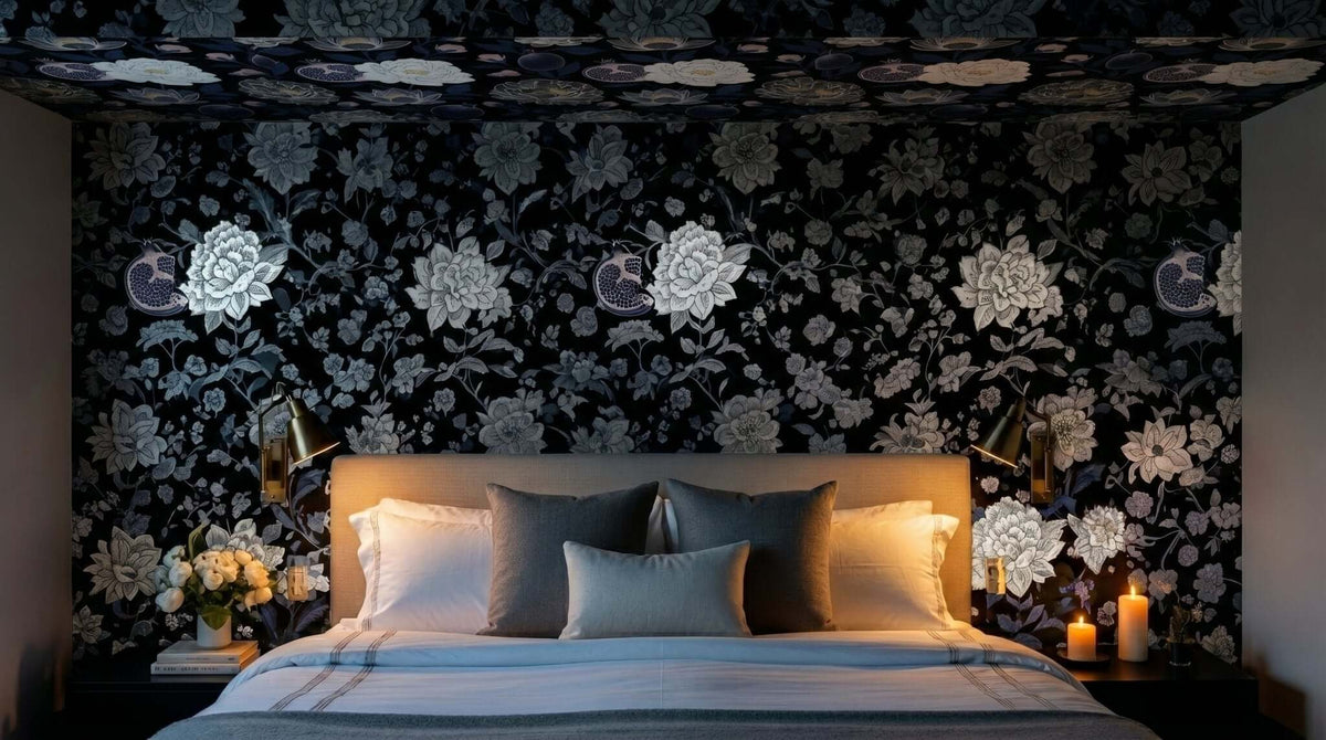 Qamar Garden — Midnight Botanical Wallpaper Mural - Carta Noor