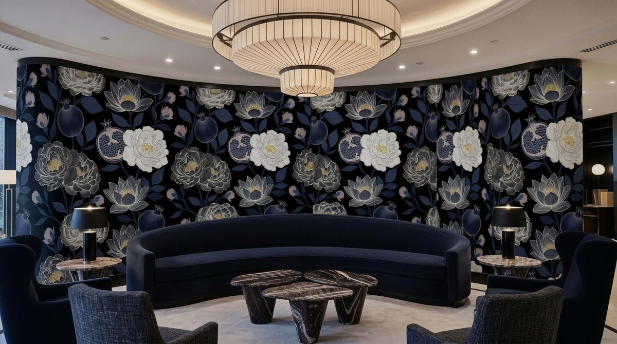 Qamar Garden — Midnight Botanical Wallpaper Mural - Carta Noor