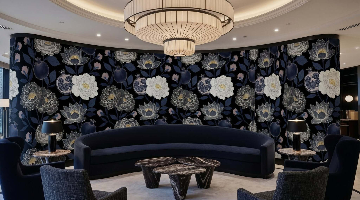 Qamar Garden — Midnight Botanical Wallpaper Mural - Carta Noor