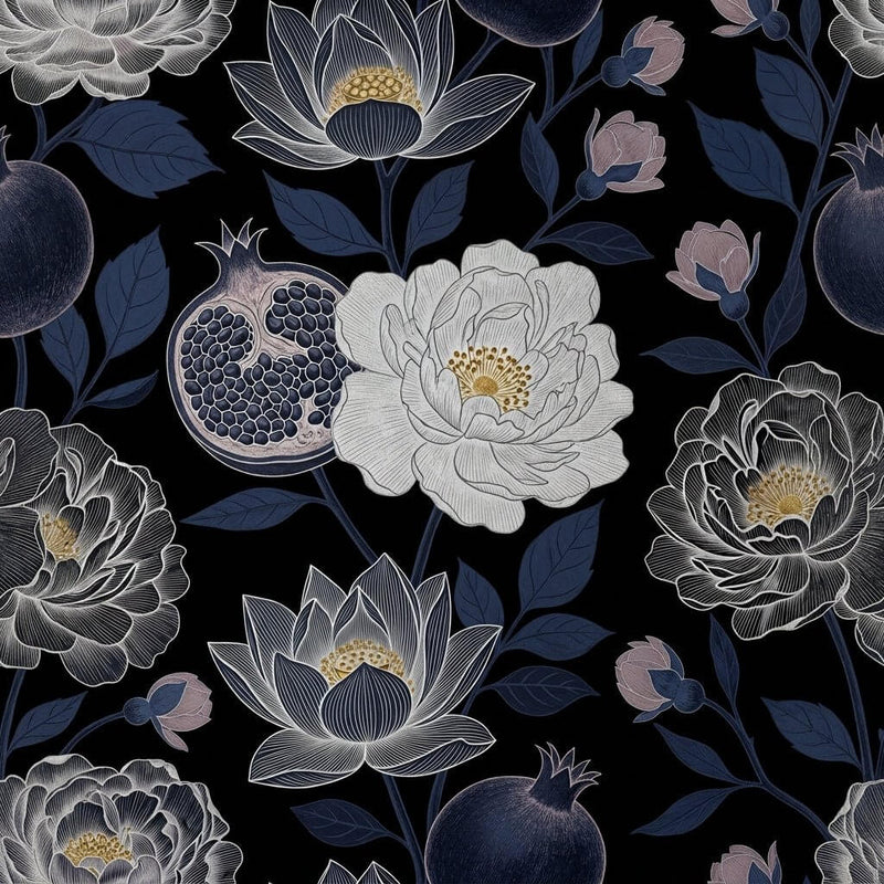 Qamar Garden — Midnight Botanical Wallpaper Mural - Carta Noor