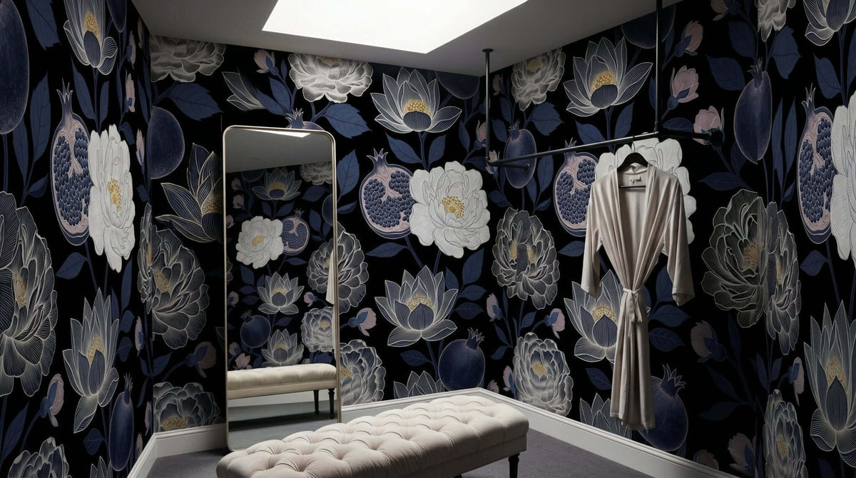 Qamar Garden — Midnight Botanical Wallpaper Mural - Carta Noor