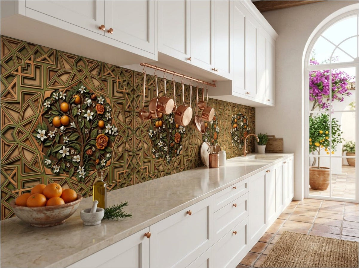 The Andalusian Courtyard — Mediterranean Botanical Mural | Carta Noor - Carta Noor