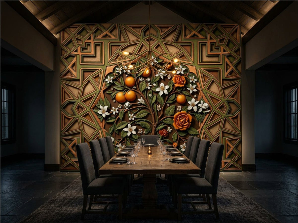 The Andalusian Courtyard — Mediterranean Botanical Mural | Carta Noor - Carta Noor