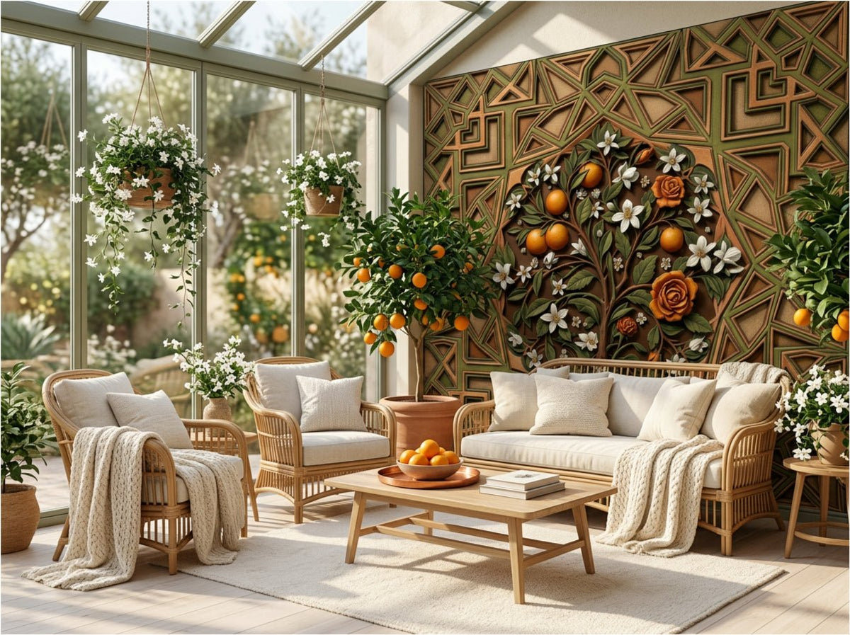 The Andalusian Courtyard — Mediterranean Botanical Mural | Carta Noor - Carta Noor