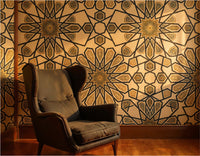 The Geometric Heritage Luxe — Prussian Blue and Gold Mural - Carta Noor