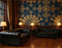 The Geometric Heritage Luxe — Prussian Blue and Gold Mural - Carta Noor
