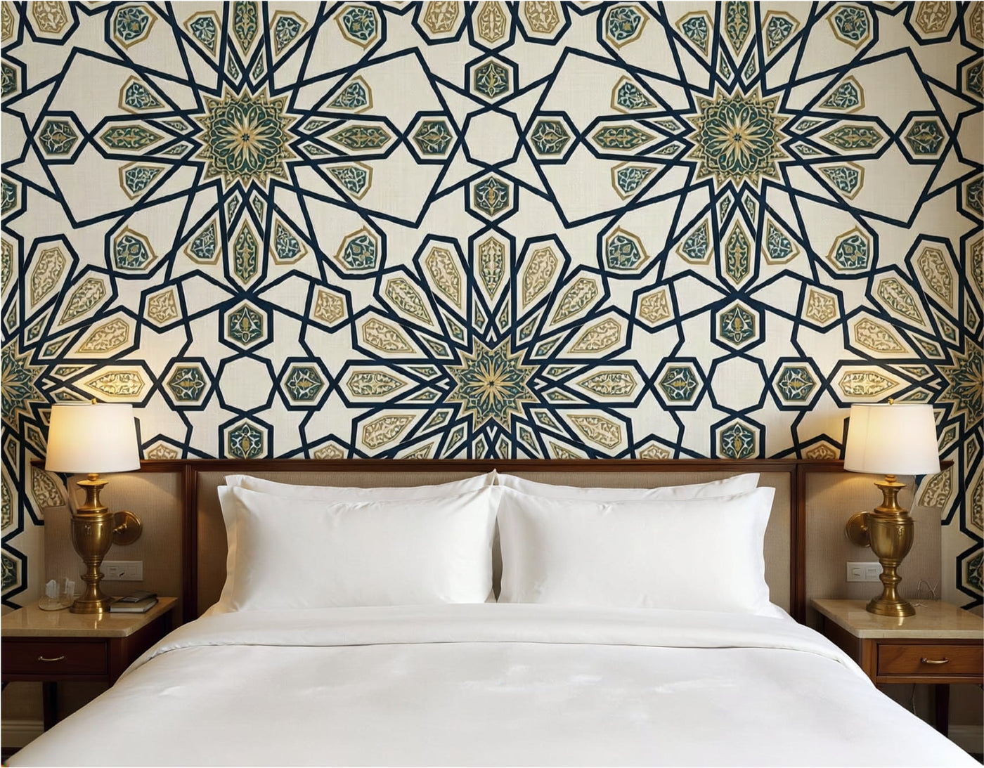 The Geometric Heritage Luxe — Prussian Blue and Gold Mural - Carta Noor