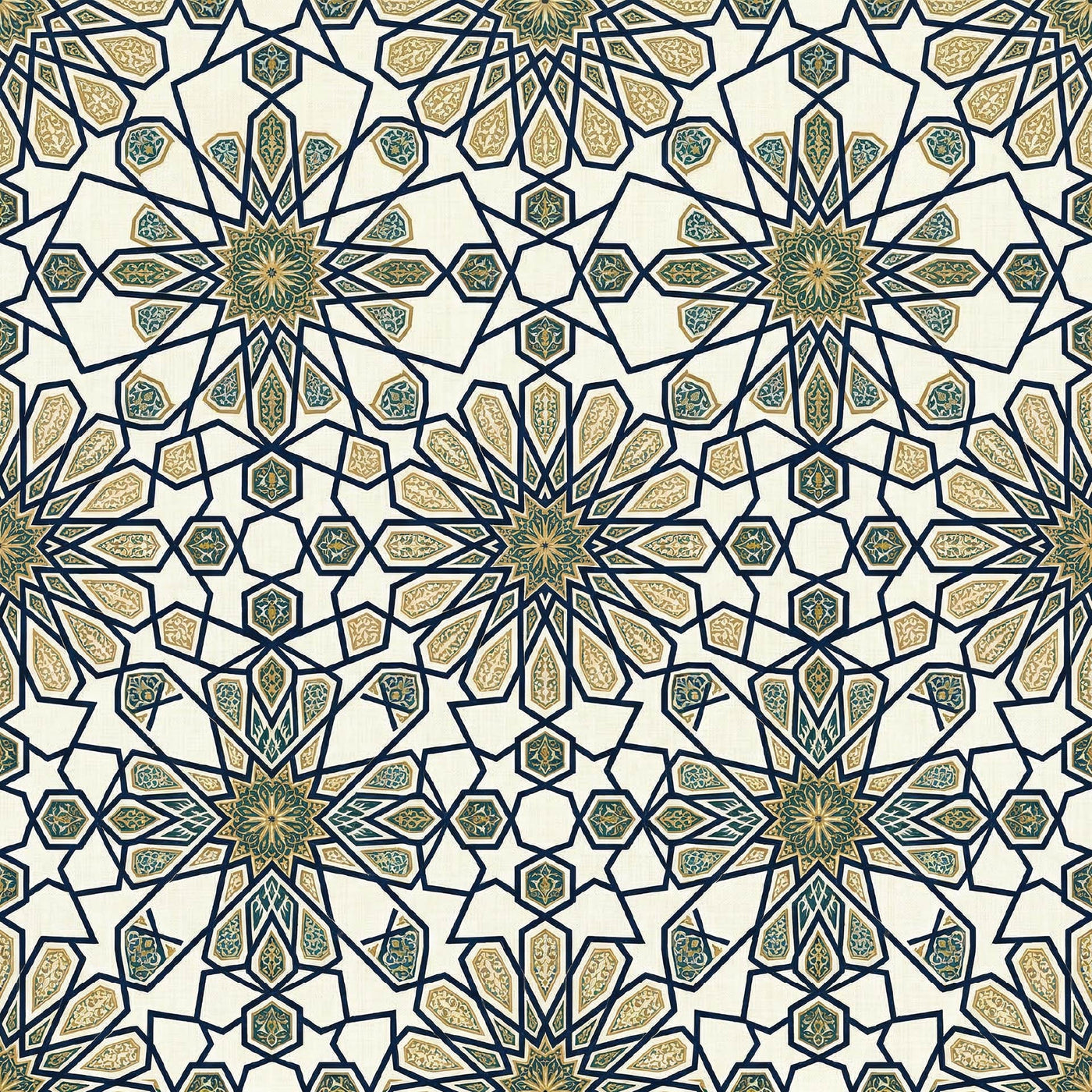 The Geometric Heritage Luxe — Prussian Blue and Gold Mural - Carta Noor