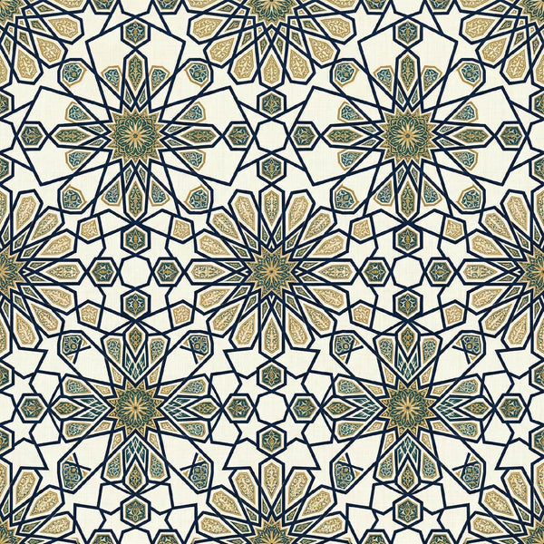 The Geometric Heritage Luxe — Prussian Blue and Gold Mural - Carta Noor