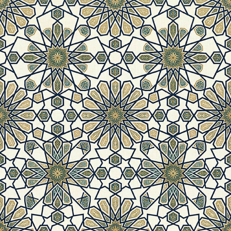 The Geometric Heritage Luxe — Prussian Blue and Gold Mural - Carta Noor