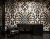 The Geometric Heritage Luxe — Prussian Blue and Gold Mural - Carta Noor