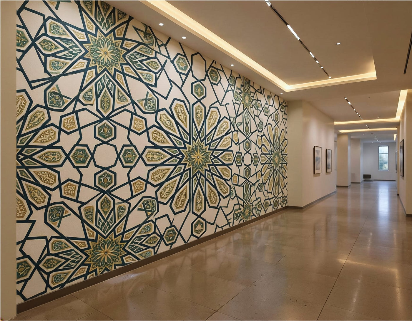 The Geometric Heritage Luxe — Prussian Blue and Gold Mural - Carta Noor