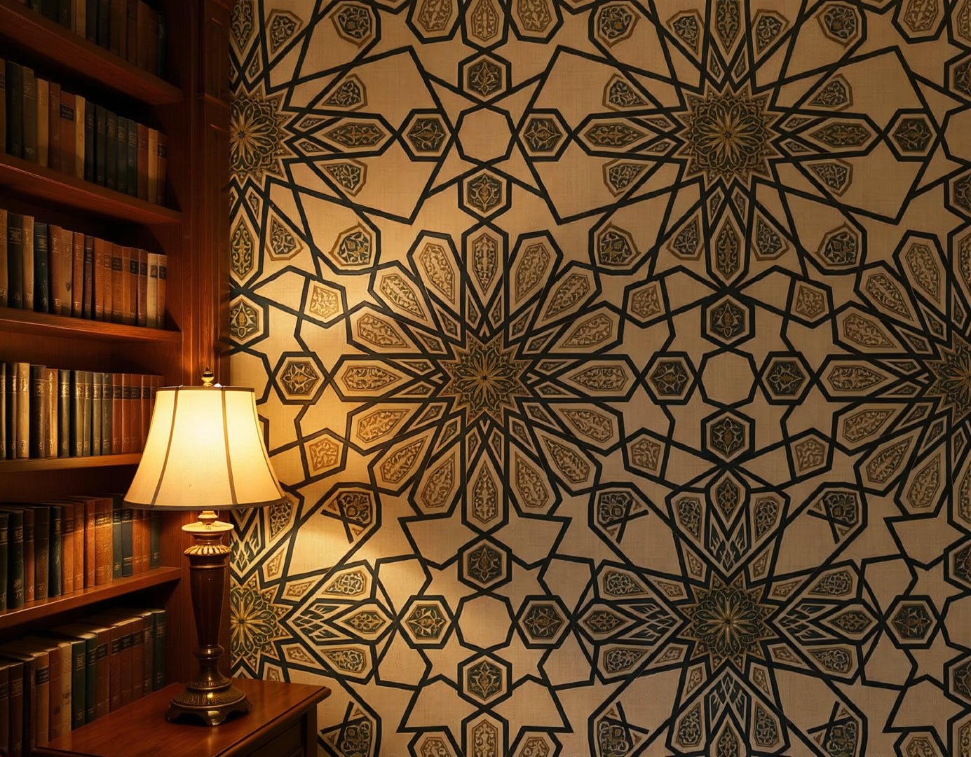The Geometric Heritage Luxe — Prussian Blue and Gold Mural - Carta Noor