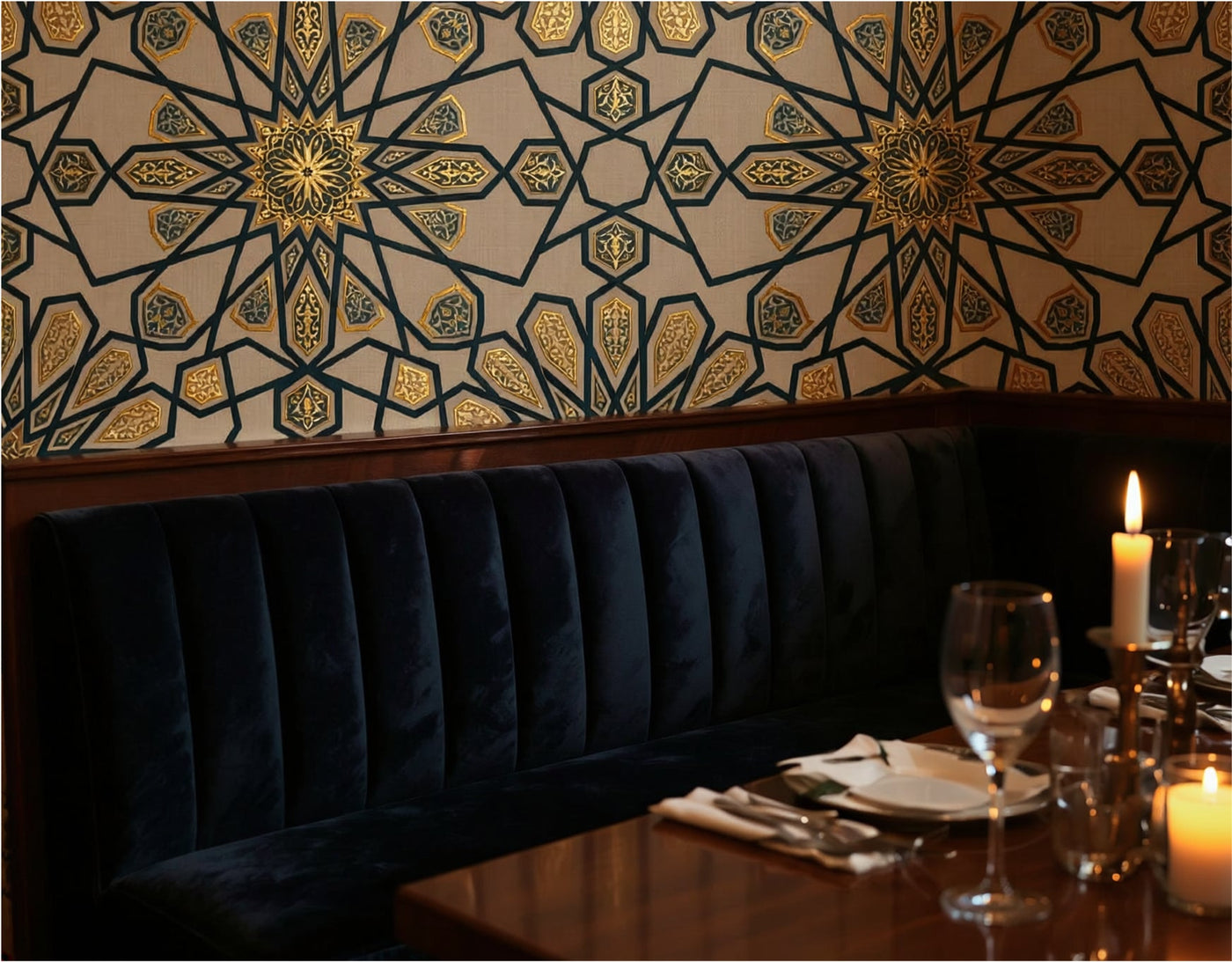 The Geometric Heritage Luxe — Prussian Blue and Gold Mural - Carta Noor