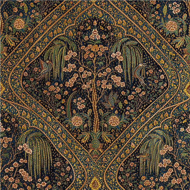 Persian Garden Tapestry luxury scenic wallpaper — immersive garden landscape drawn from Persian paradise garden tradition, custom sized, EU printed