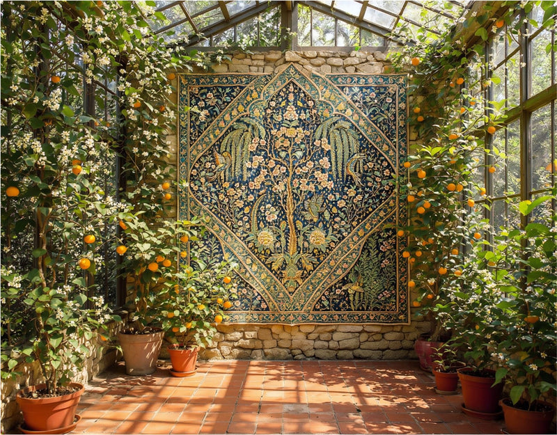 Persian Garden Tapestry luxury scenic wallpaper — immersive garden landscape drawn from Persian paradise garden tradition, custom sized, EU printed